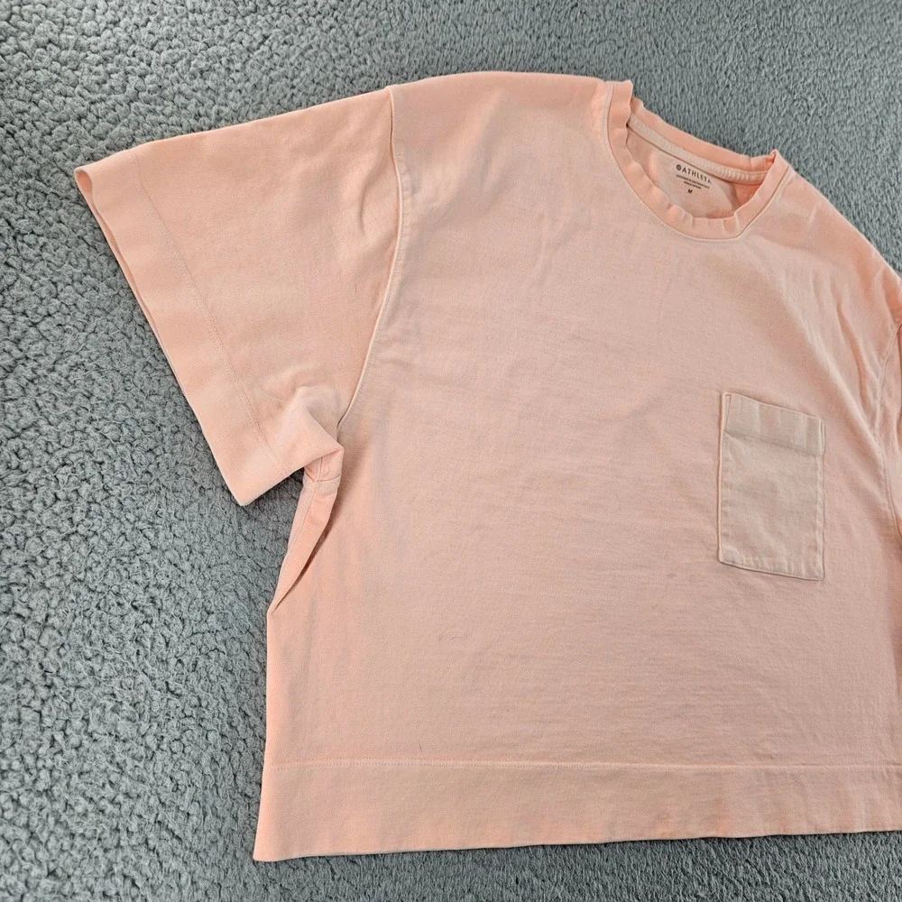 Athleta Classic Cotton Crop Tee Womens‎ Medium Pink Peach Boxy Pocket TShirt